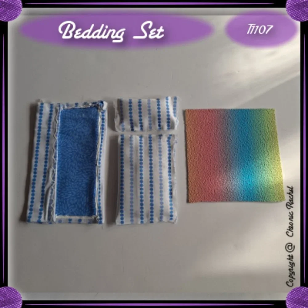 4-Pack Blue Bedding & Faux Rainbow Leather Flooring